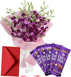 send Orchid Bouquet N Chocolate delivery
