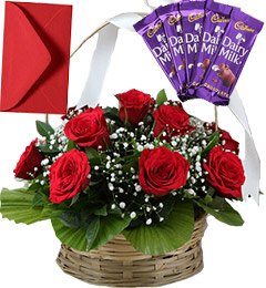 send Red Roses Basket N Chocolates delivery