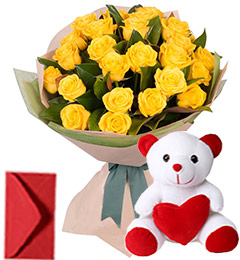 send 20 Yellow Roses Bouquet N Teddy delivery