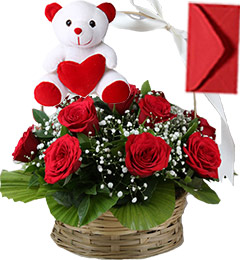 send Red Roses Basket n Teddy delivery