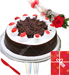 send Eggless Half Kg Black Forest Cake Roses Greeting Card  delivery