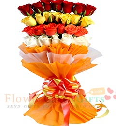 send Orange Yellow Red White Red Roses delivery