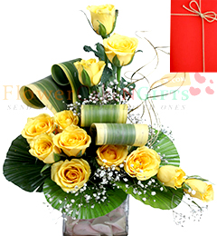 send 12 Yellow Roses in Small Vase delivery