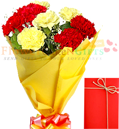 send 8 Red n Yellow carnations bouquet delivery