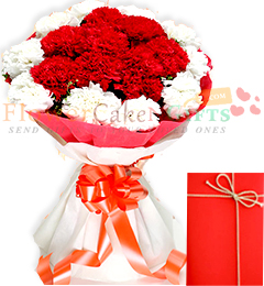 send Red n White Carnations delivery