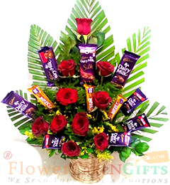 send Roses Flowers Cadbury dairy milk Chocolate Bouquet delivery