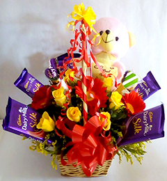 send Teddy Roses Cadbury dairy milk Chocolate Bouquet delivery