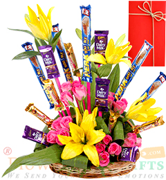send Lilies Roses Cadbury Dairy Milk 5 Star Perk Chocolates Bouquet  delivery