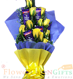 send Yellow Roses n Chocolate Bouquet delivery
