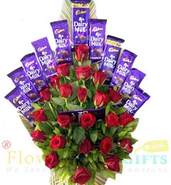 send Roses Flower Dairy Milk Chocolates Bouquet delivery