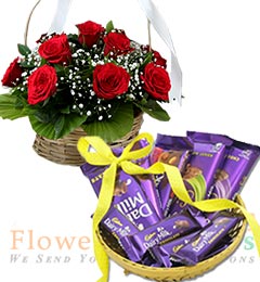 send  Gift Hamper of Dairy Milk Chocolate n Flower Basket delivery