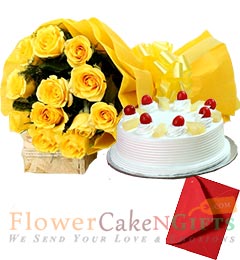 send Yellow Roses n Half Kg Pineapple Cake Perfect Combo to Gift delivery