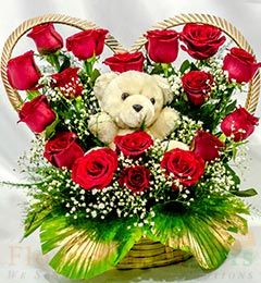 send teddy heart shaped rose bouquet delivery