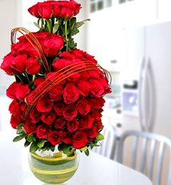 send Designer Red Roses vase delivery