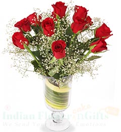 10 Red Roses Flower Vase