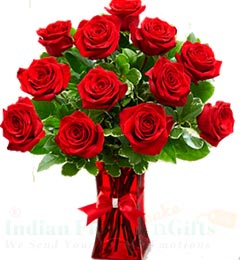 send 12 roses flower vase delivery