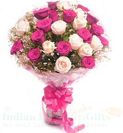 send 10 White n 10 Pink Flower bouquet delivery