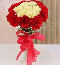 send 16 Red Yellow Carnations Flower bouquet delivery