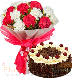 send Half Kg Black Forest Cake n Carnation Flower Bouquet delivery