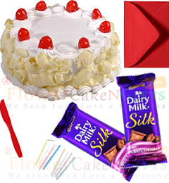 send half kg White Forest cake 2pcs chocolate n card delivery