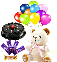 send Combo of Teddy Truffle cake Chocolates and balloons delivery