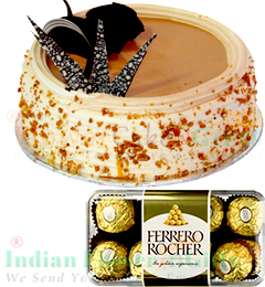 send Butterscotch Cake Half Kg N Ferrero Rocher Chocolate Gift Box delivery