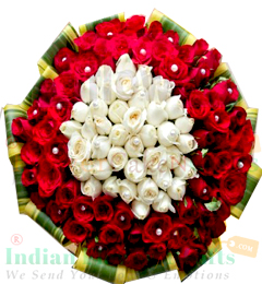 Blistering Designer White Red Roses Hand Tied Bouquet