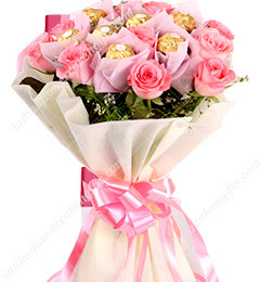 Pink Roses Ferrero Rocher Chocolates Bouquet