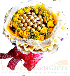 send Yellow Roses Ferrero Rocher Chocolates Bouquet delivery