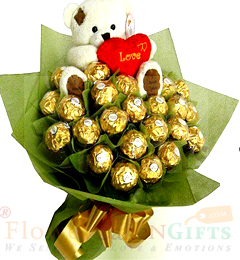 send Designer Teddy Ferrero Rocher Chocolate Bouquet delivery
