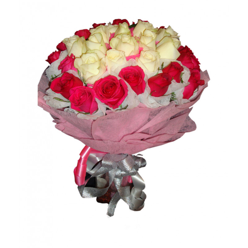 send Red and White Roses Bouquet delivery