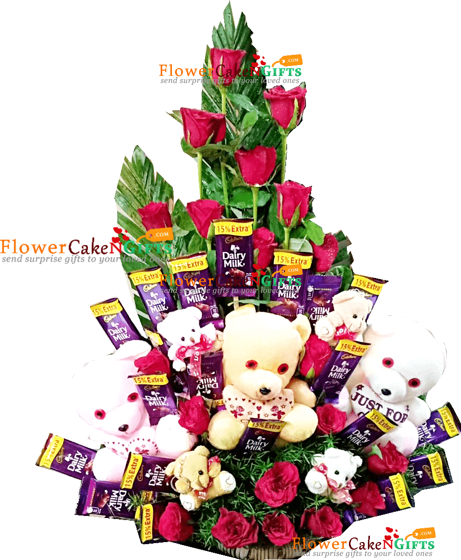 send Teddy Roses Flower n Chocolate Bouquet delivery