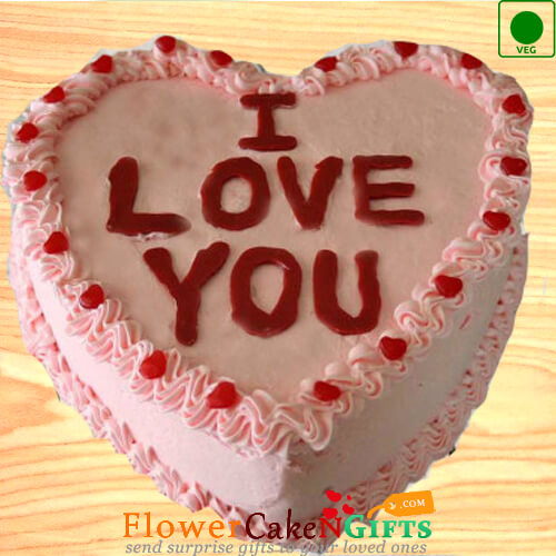 send 1Kg Eggless Strawberry Cake Heart Shape delivery