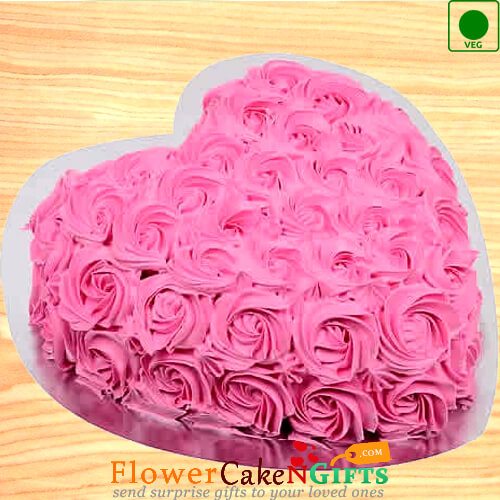 send 1Kg Eggless Roses Cake Heart Shape delivery