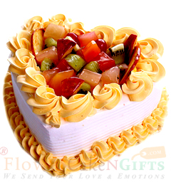 send 1kg butterscotch fruit cake eggless heart shaped delivery