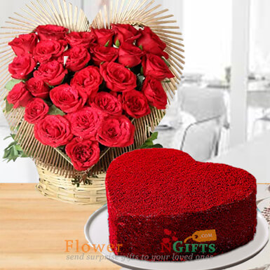 send 1kg heart shaped red velvet cake heart shape roses arrangements delivery