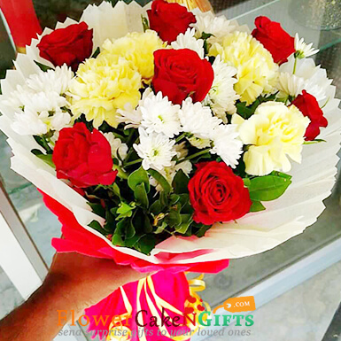 send 8 carnation 8 roses flower bouquet delivery