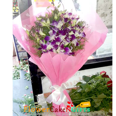 send 5 purple orchid bouquet delivery