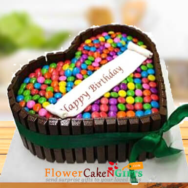 send 1kg Heart Shape KitKat Gems Chocolate Cake delivery