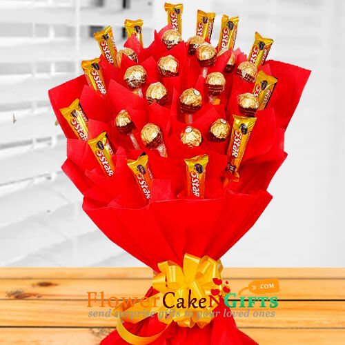 send ferrero rochers and five star chocolate bouquet delivery
