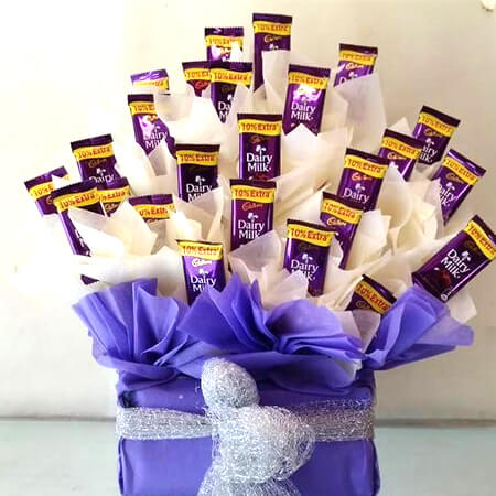 send 25 dairy milk chocolates bouquet delivery