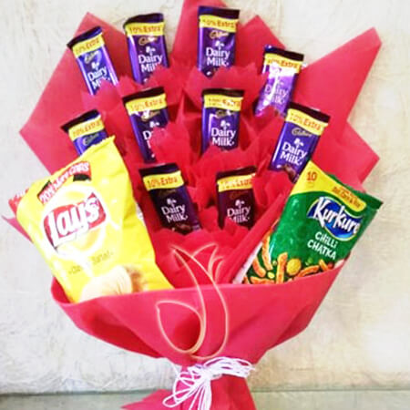 send chocolate kurkure lays bouquet delivery