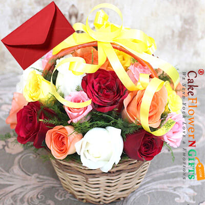 send 20 Mix Roses Basket delivery