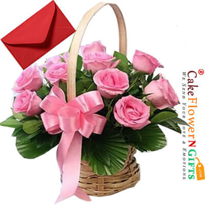send 20 pink roses basket delivery