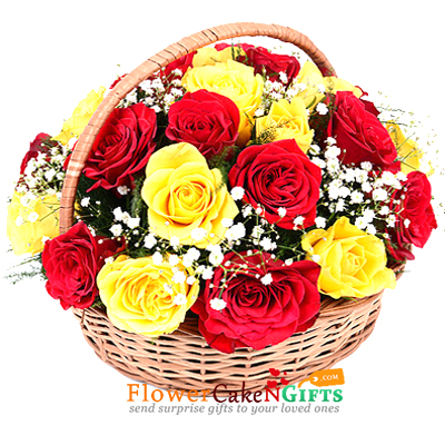 send 20 Red Yellow Roses Basket delivery