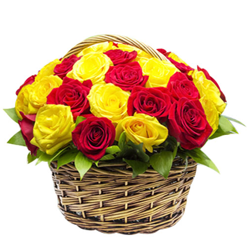 send 25 Red Yellow Roses Basket delivery