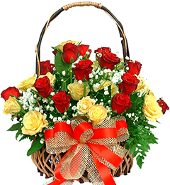 send 35 Red Yellow Roses Basket delivery
