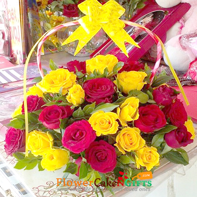 send 30 Red Yellow Roses Basket delivery