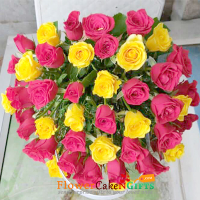 send 40 Red Yellow Roses Basket delivery