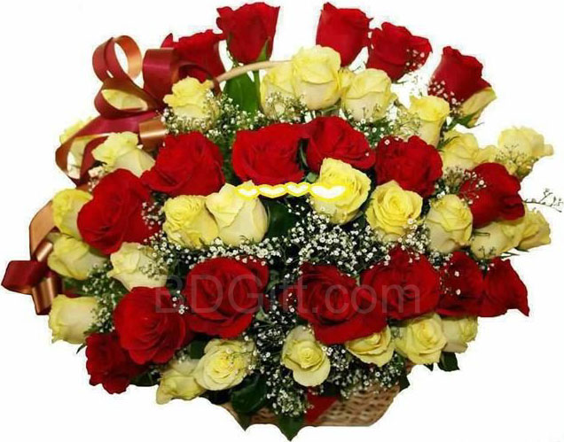 45 Red Yellow Roses Basket